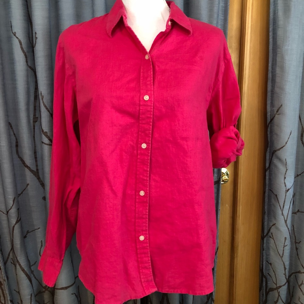 Lauren Ralph Lauren L 100% linen pink Button top